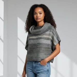 NINE WEST VINTAGE AMERICA JEANS Cowl Neck Sweater L 19.5” P2P Gray Multi EUC